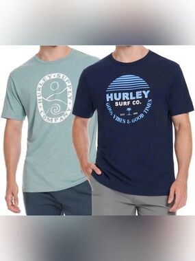 2-Pack HURLEY Men's Classic Graphic Tee T-Shirt DARK BLUE/BLUE Logo Cotton New
